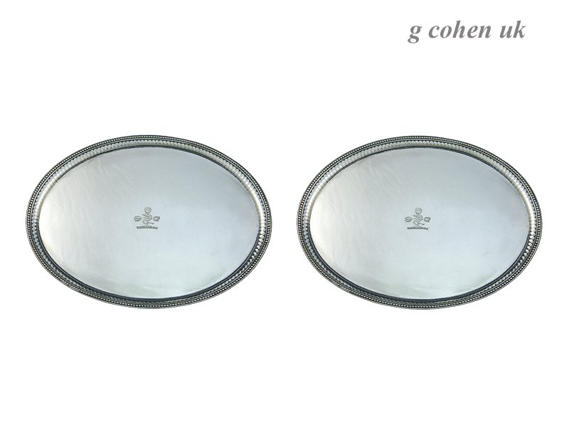 Pair Oval Georgian Silver Salvers London 1783/6